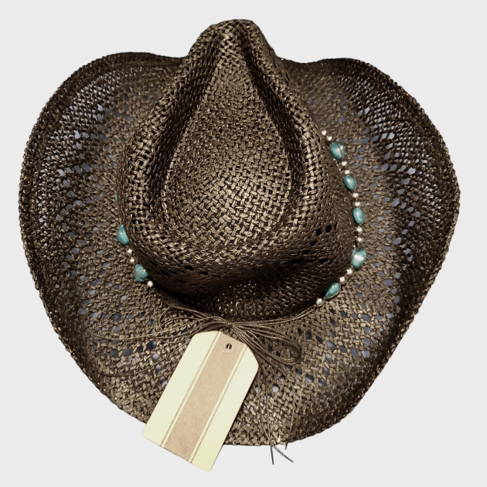 NWT Cowboy/Cowgirl Black /Turquoise Straw Hat Womens - Picture 2 of 6